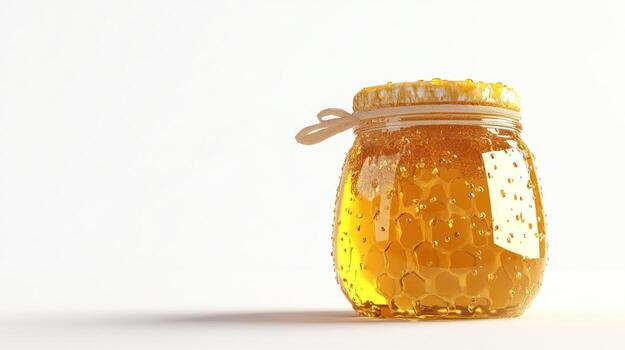 Honey jar with a honey-comb pattern photo