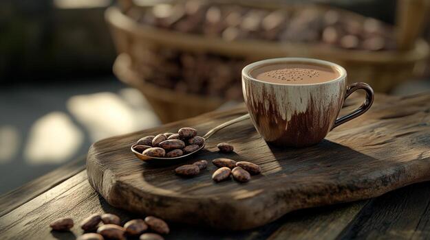 Chocolate beverage with cocoa beans photo