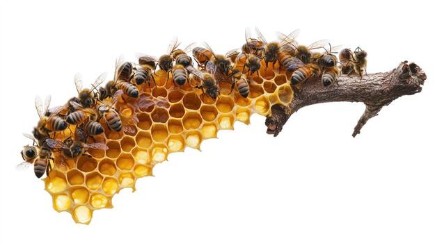 Honeycomb with bees photo