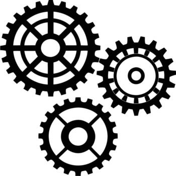 Three interlocking gears in a mechanical arrangement vector