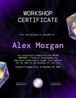 purple modern cooding workshop certificate template