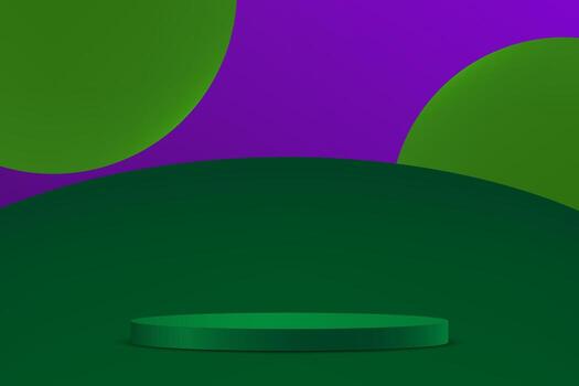 Purple and green background 3d with podium Space for selling products on the website. Abstract wallpaper design with copy space to display your products. illustration. vector