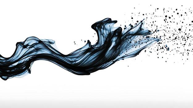 Abstract black ink splash flowing gracefully across a white background, creating a dynamic visual effect photo