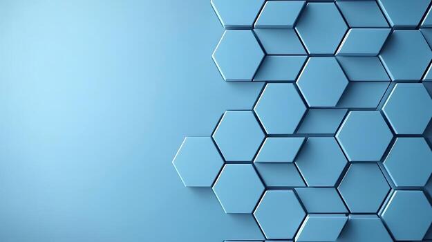 Abstract blue hexagonal pattern with smooth surfaces and shadows on a minimalist background photo