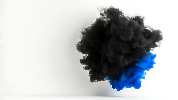 Abstract ink swirl blending black and blue colors against a white background, creating a dynamic visual effect photo