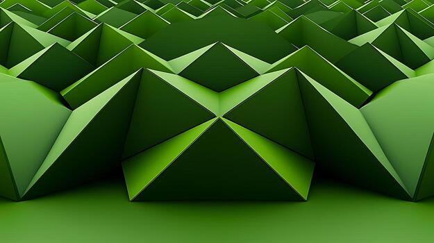 Abstract green geometric landscape with layered triangular shapes creating depth and texture photo