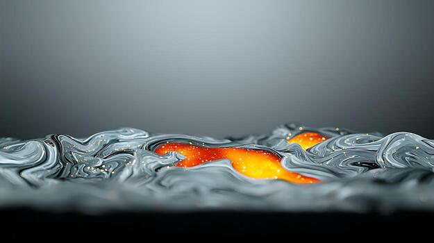 Abstract representation of molten lava flowing through dark textured surface, creating dynamic patterns photo