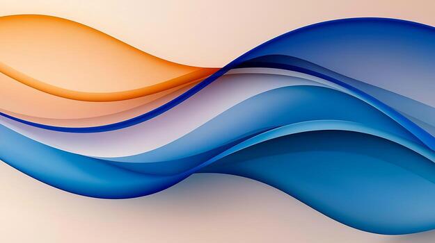 Abstract waves in vibrant orange and blue colors creating a dynamic flow on a soft background photo