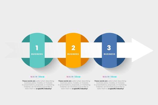 a colorful horizontal ribbon connecting each circular stage, with gradient color of workflow design. A modern 3-step infographic banner showcasing business concepts vector