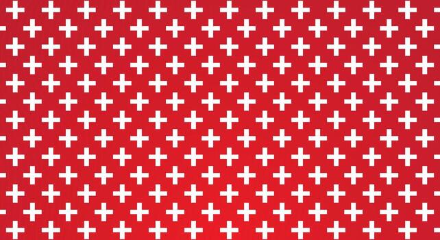 Seamless pattern of white cross symbol on red gradient background. Plus icon vector