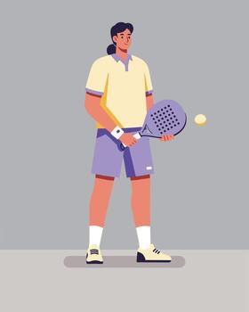 Paddle Tennis Player with Racket and Ball in Action vector