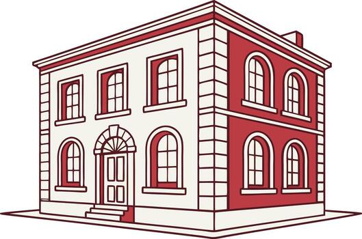 Red and cream colored building with arched windows vector