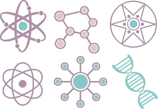 Atomic structure molecule and D N A icons science helix vector