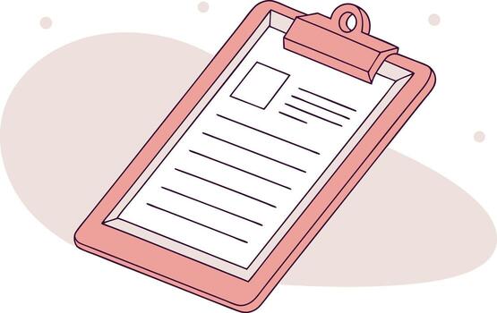 Pink clipboard with document and abstract shapes paper vector