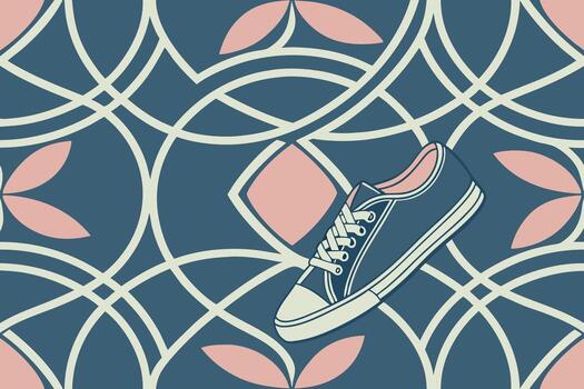 Blue sneaker on abstract geometric pattern background vector