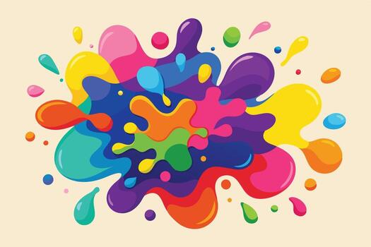 Vibrant Rainbow Paint Splatter Explosion Joyful, Festive Background Design with Bright, Colorful Splashes on a Cream Canvas vector