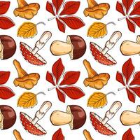 Mushroom and leaf pattern design vector