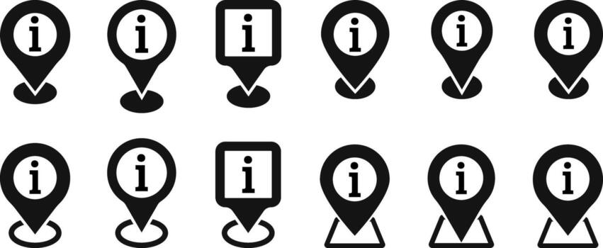 Location pin icon set. Map markers. Information symbol. Alert pin warning icon design. Map pointer. Information pointer. vector