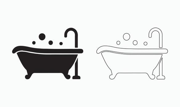 Simple Bath Tub Icons in Solid and Outline Style for Web, App, and Print Use vector
