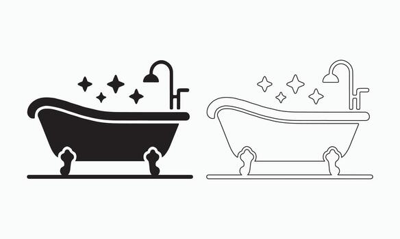 Simple Bath Tub Icons in Solid and Outline Style for Web, App vector