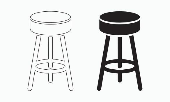 bar stools Icon Set in solid and outline Style for Interior and UI Design vector
