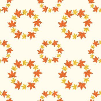Autumn seamless pattern with maple leaf wreaths on a light background vector