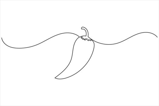 Minimalist chilli icon drawn in continuous one line isolated on clean white background vector