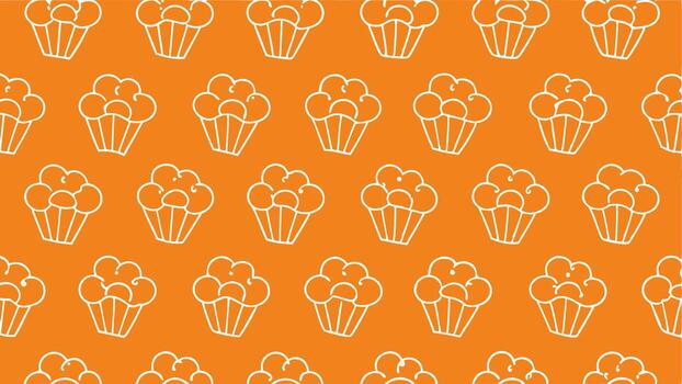 Seamless cupcake pattern on a vibrant orange background creates a cheerful and playful design for various applications vector