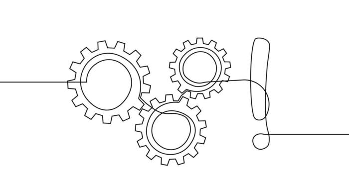 continuo engranaje línea Arte icono uno diente trabajo negocio fábrica rueda. línea engranaje continuo ajuste computadora contorno rueda dentada tecnología bosquejo dibujo Ciencias carrera máquina cerebro antecedentes. vector