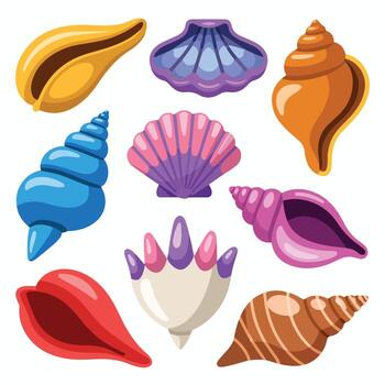 Seamless pattern of colorful seashells and sea elements vector