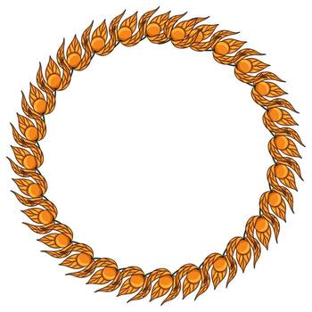 elegante redondo marco diseño presentando un continuo modelo de estilizado Physalis frutas y hojas en calentar naranja matices, Perfecto para otoñal o temática de cosecha proyectos vector