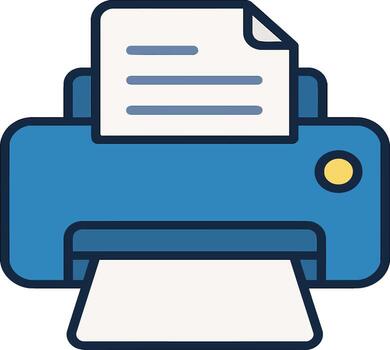 Modern blue printer with paper output, perfect for business documents, reports, and presentations, simple and clean design vector