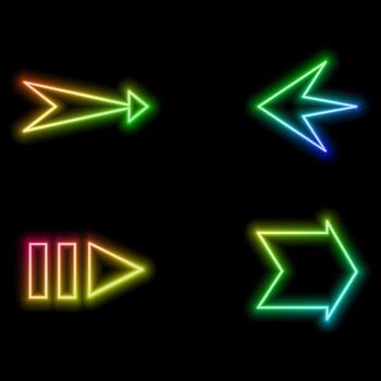 linear arrow icon pack.neon style. thin line maximize, up right arrow, horizontal arrow, right, diagonal left chevron, left, toggle icons suitable for apps and websites UI designs vector