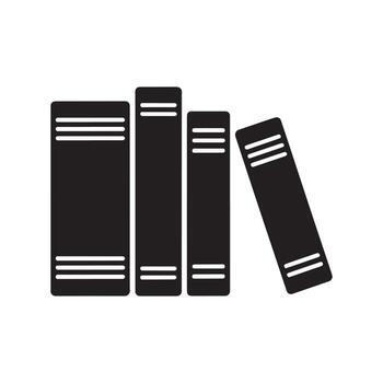 Black silhouette of four books with white horizontal lines on white background library reading vector