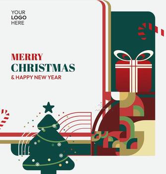 Eye catching square template for Merry Christmas and New Year. Highlights intricate geometric patterns and festive decor, making it ideal for unique social media content. vector