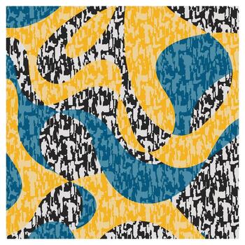 Abstract pattern with flowing shapes in blue, yellow, and black, creating a vibrant and dynamic texture across the image, surface design vector