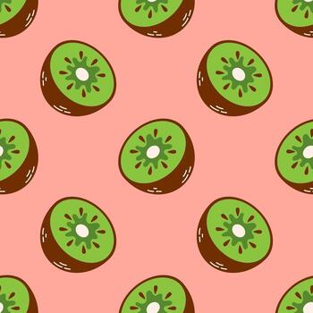 Cute kiwi seamless pattern on soft pink background. design with kiwi fruit for seamless textile and wallpaper prints. Wrapping paper pattern design. vector