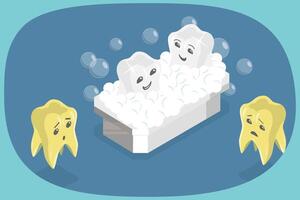 3d isométrica plano ilustración de dental cuidado, dientes blanqueo vector