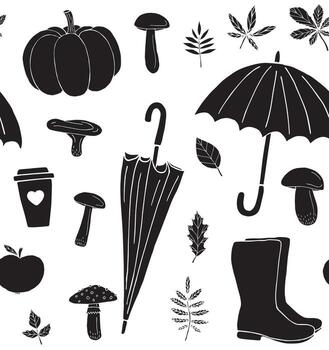 Seamless pattern of hand drawn doodle sketch autumn elements isolated on white background vector