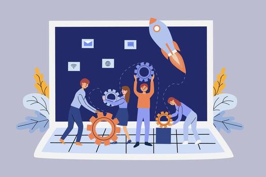 Team collaboration for startup launch, innovation and project development vector