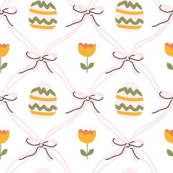 Pascua de Resurrección huevo y tulipán modelo con rosado arcos en blanco antecedentes vector