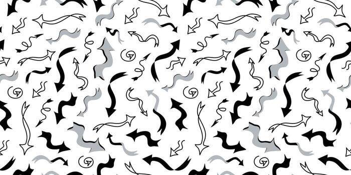 conjunto de mano dibujado flechas en garabatear estilo. sin costura patrón, repitiendo antecedentes. vector