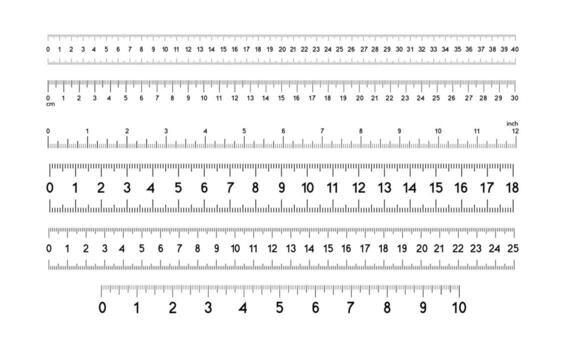 Ruler Markup in Different Scales. Measuring Scale Set with Centimeters and Inches vector