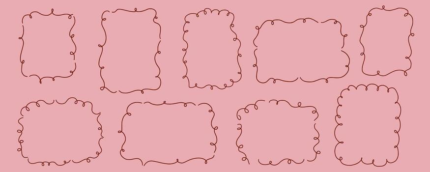 Scallop frame with line and bow whimsical style. Wavy line decorative whimsical border frame with bow. Scallop border illustration vector