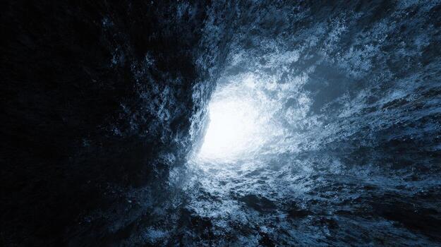 View From Inside A Dark Cave With Light At The Entrance. Exploration And Adventure Theme photo