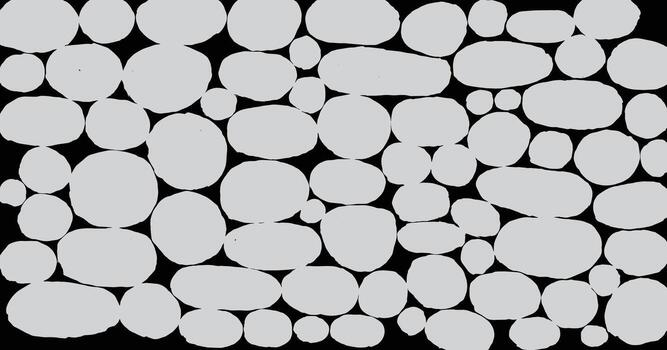 Organic pattern featuring an abstract mosaic of hand drawn pebble shapes in light gray on a black background. Minimalist and versatile, ideal for natural themes, backgrounds, and textiles. vector