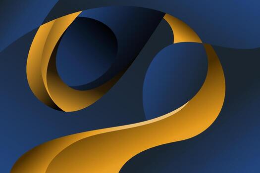 Abstract Golden Ribbon Forms a Dynamic, Curving Shape Against Blue Backdrop vector