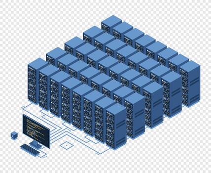 Isometric data center with multiple servers vector