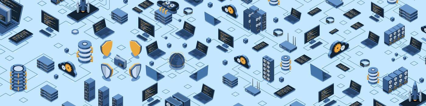 illustration of technology devices and servers vector