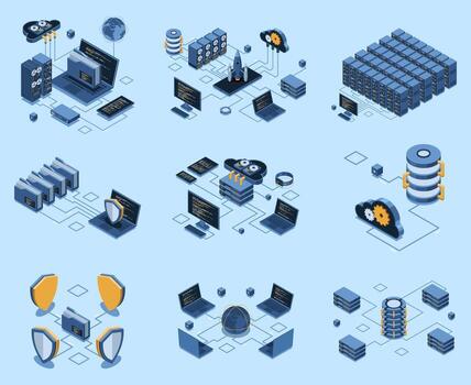 Cloud computing and server management illustration vector